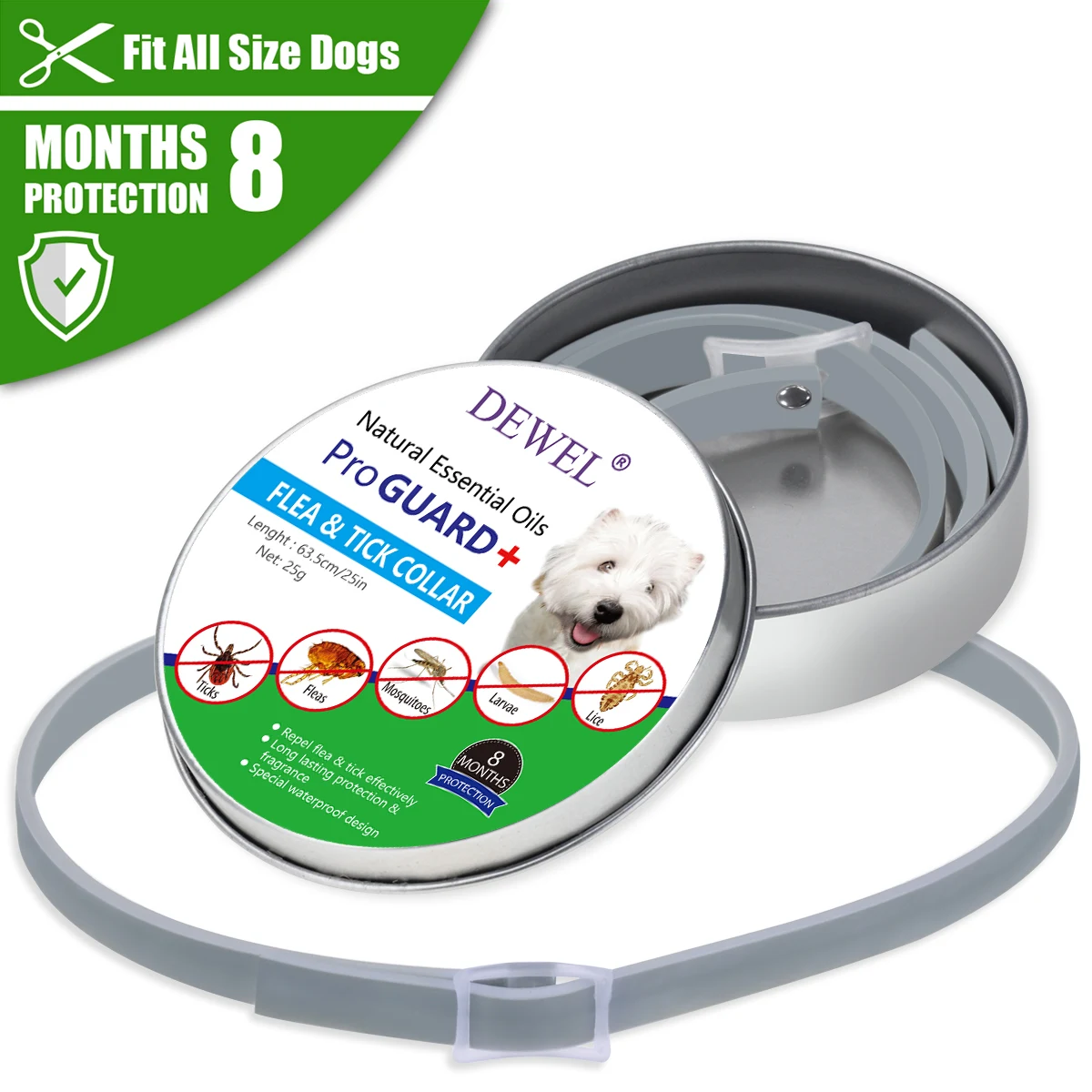 Dewel Pet Dog Collar Anti Flea Ticks Mosquitoes Outdoor Protective Adjustable PET Collar 8 Months Long-term Protection