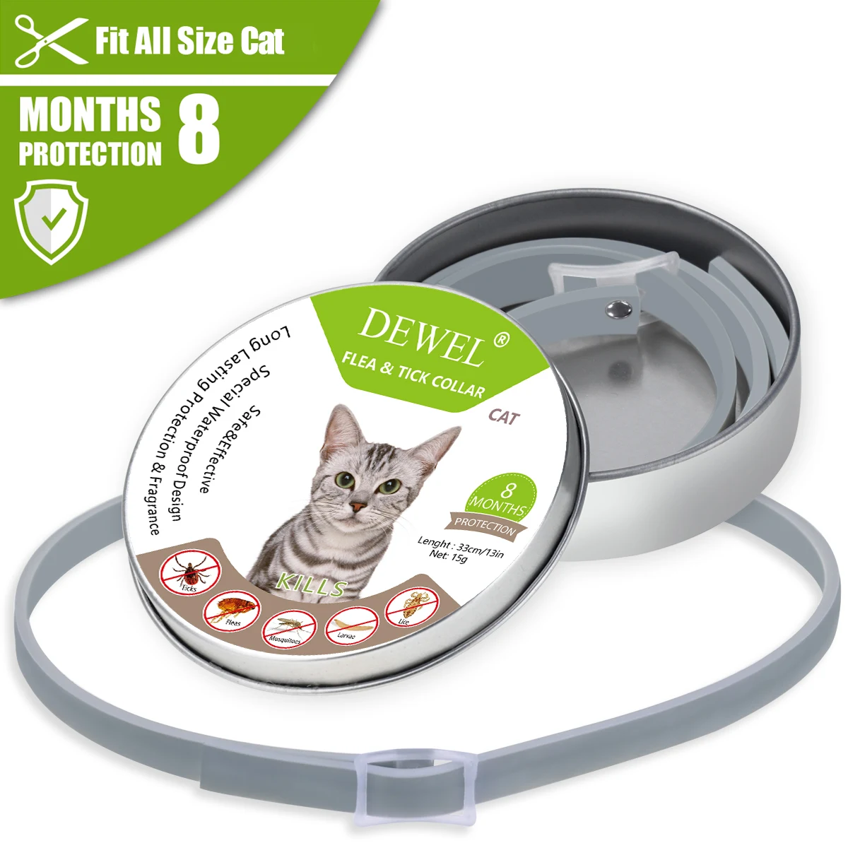 Dewel Pet Dog Collar Anti Flea Ticks Mosquitoes Outdoor Protective Adjustable PET Collar 8 Months Long-term Protection