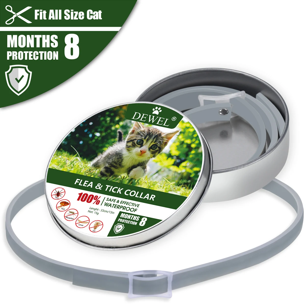 Dewel Pet Dog Collar Anti Flea Ticks Mosquitoes Outdoor Protective Adjustable PET Collar 8 Months Long-term Protection