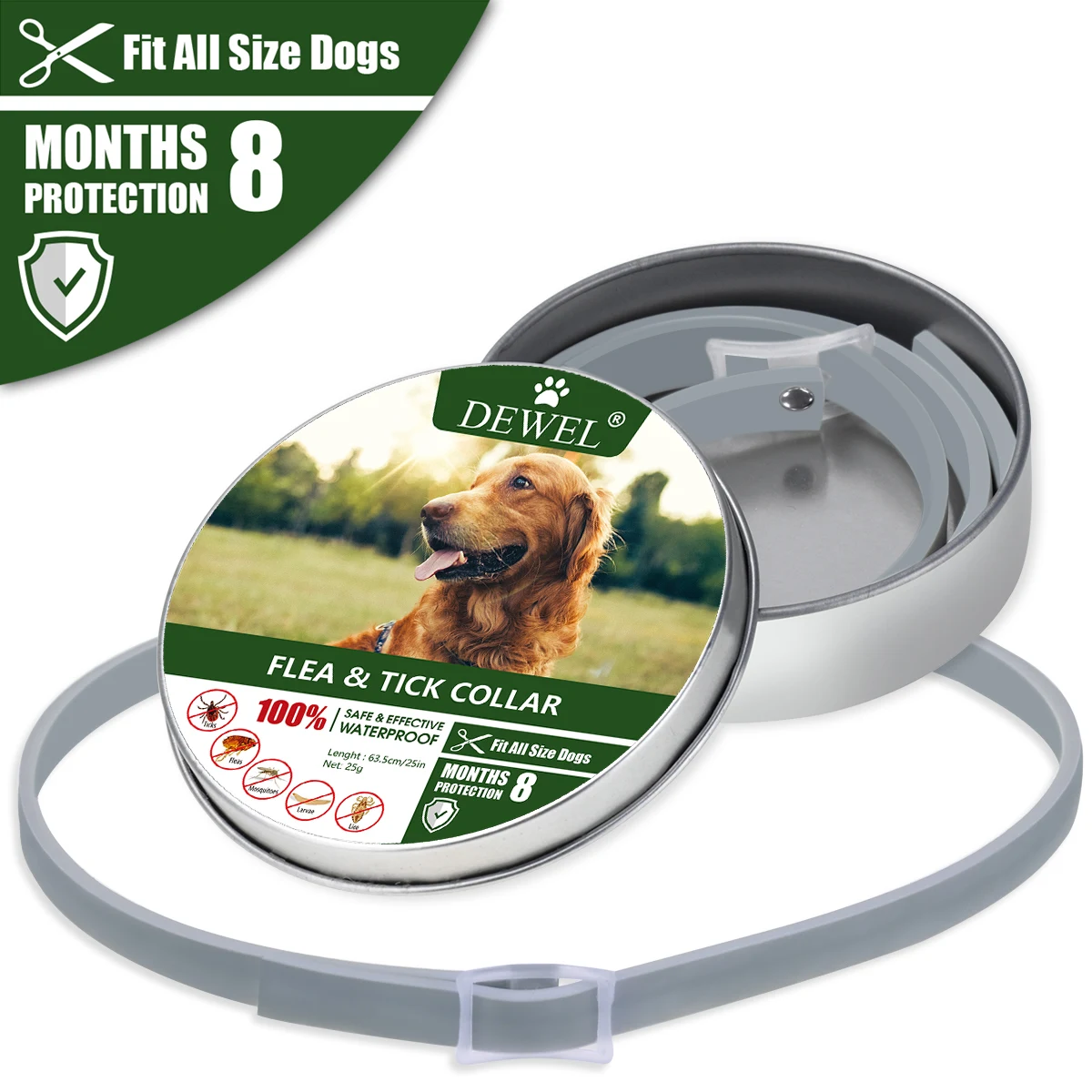 Dewel Pet Dog Collar Anti Flea Ticks Mosquitoes Outdoor Protective Adjustable PET Collar 8 Months Long-term Protection