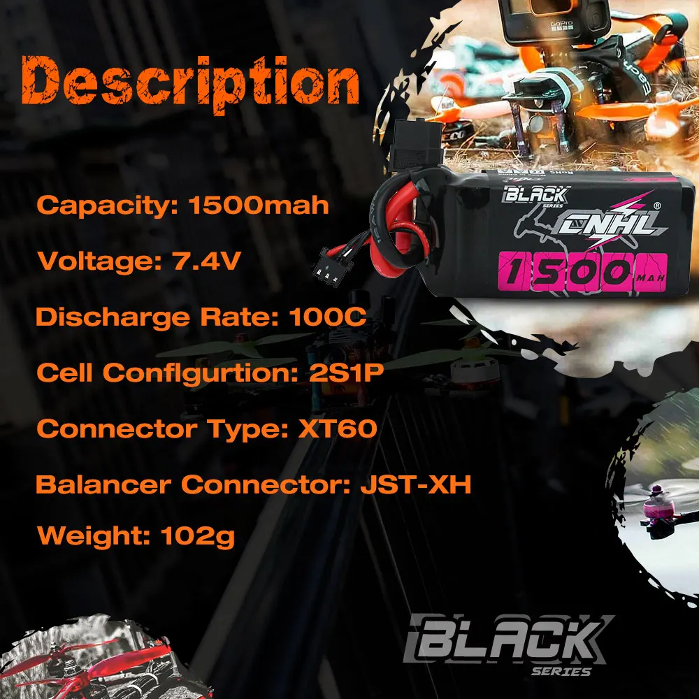 2pcs CNHL 2S Lipo Battery 7.4V 1100mAh 1300mAh 1500mAh 100C With XT60 Dean T Plug For RC FPV Airplane Drone Heli Quadcopter