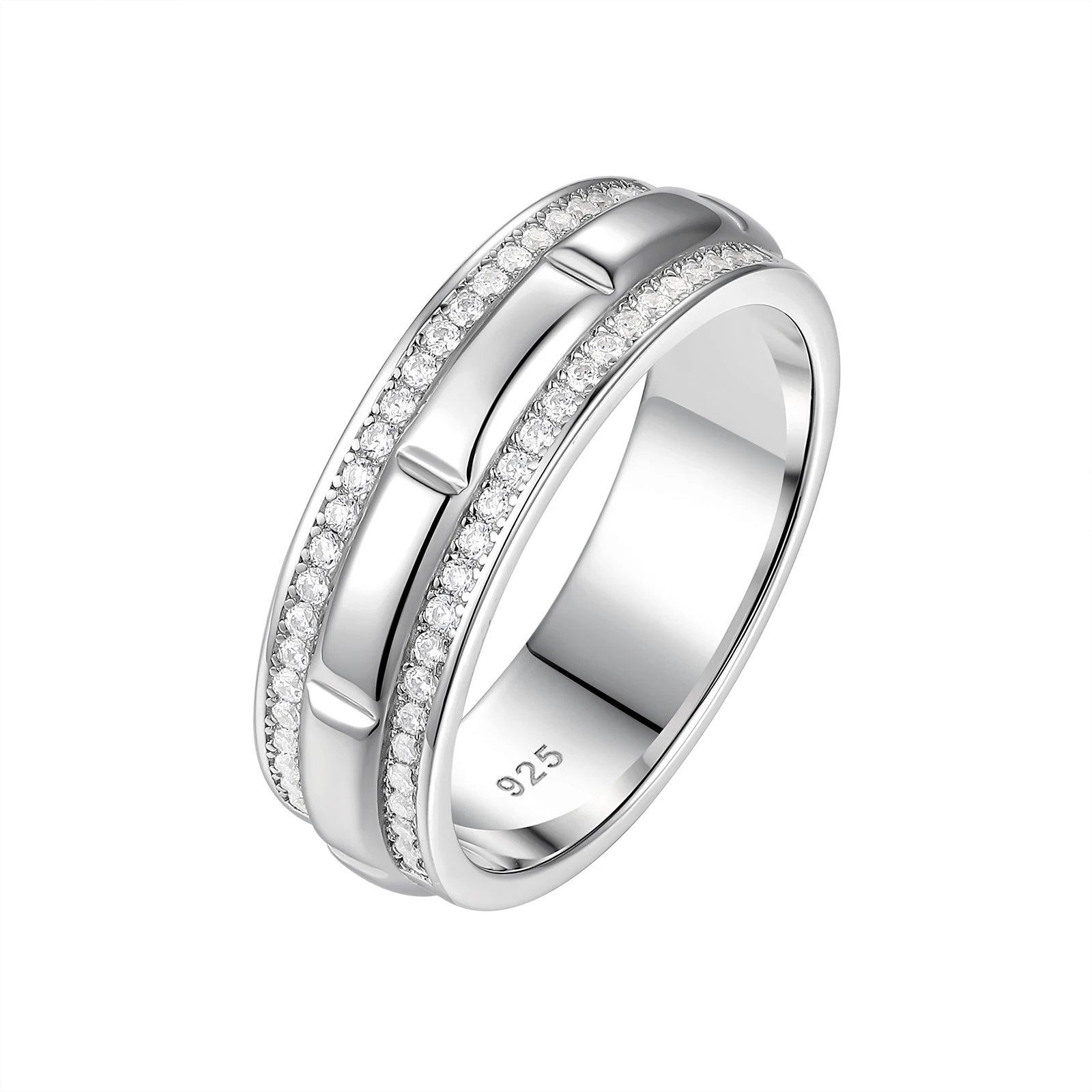 Newshe Solid 925 Sterling Silver Wedding Rings for Men Half Eternity Male Ring Brilliant Round White Cubic Zircons Fine Jewelry