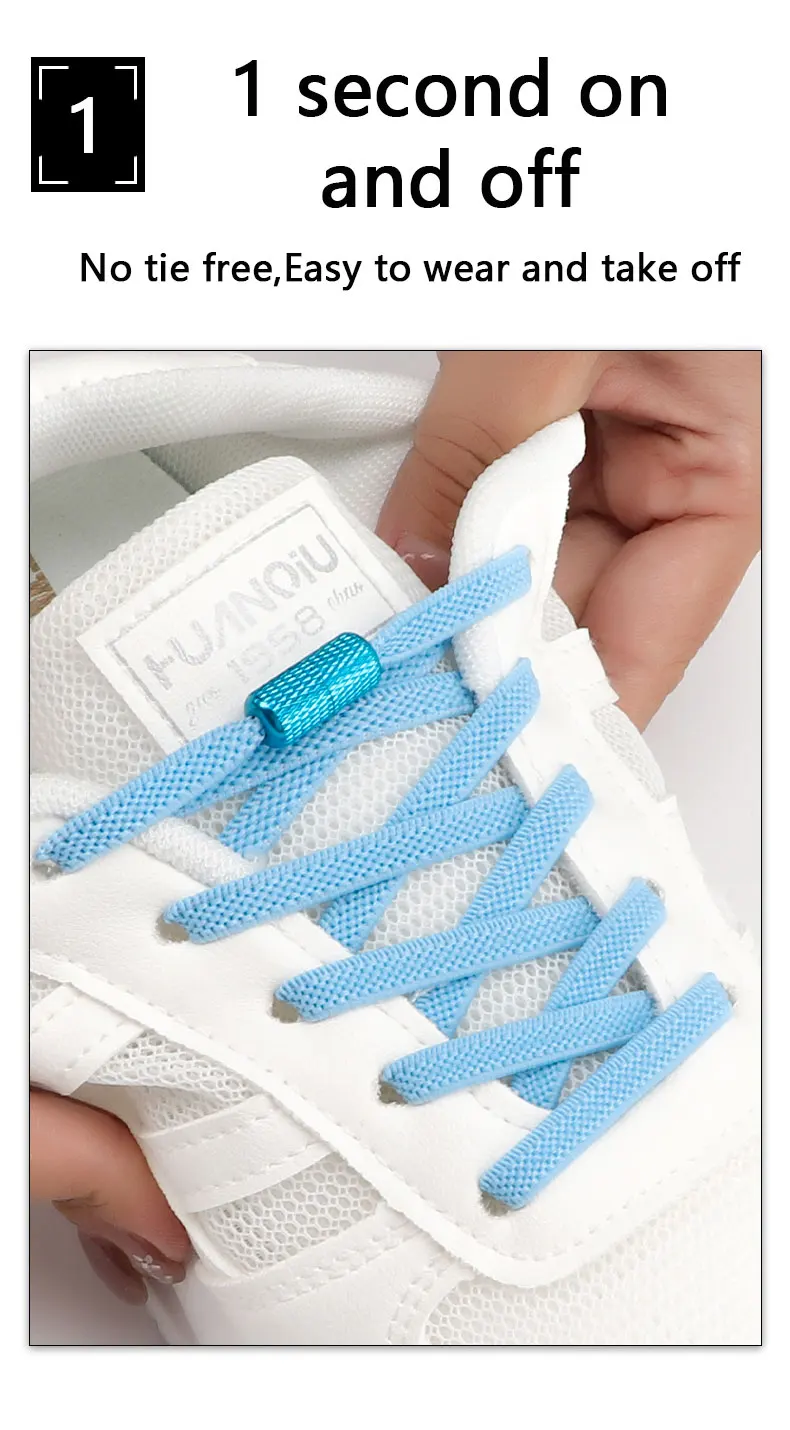 1Pair Elastic laces Sneakers Flats No tie Shoelace Sports Stretchy lazy Shoelaces without ties Kids Adult Shoes Accessories