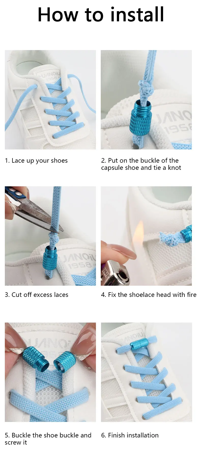 1Pair Elastic laces Sneakers Flats No tie Shoelace Sports Stretchy lazy Shoelaces without ties Kids Adult Shoes Accessories