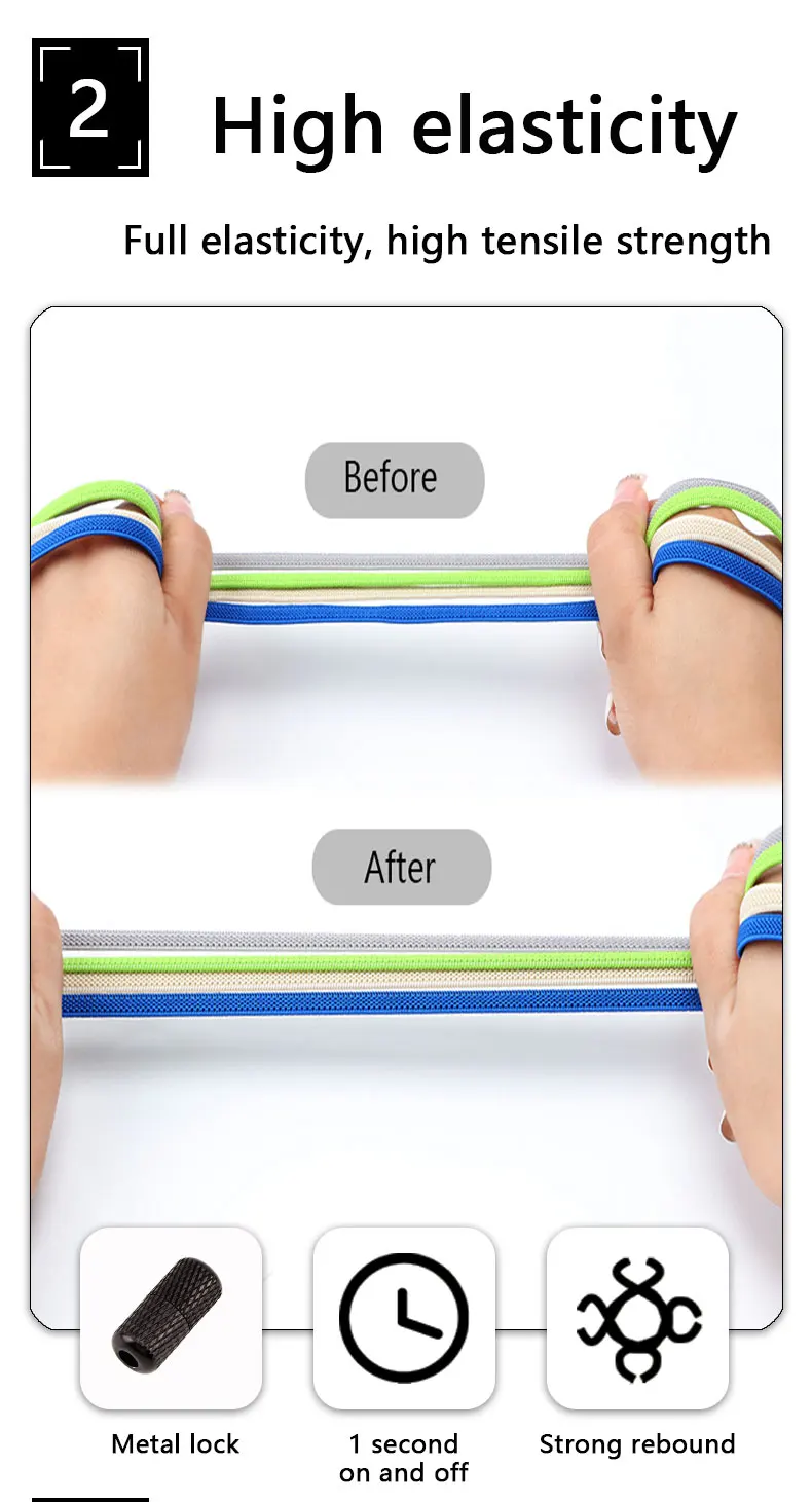 1Pair Elastic laces Sneakers Flats No tie Shoelace Sports Stretchy lazy Shoelaces without ties Kids Adult Shoes Accessories