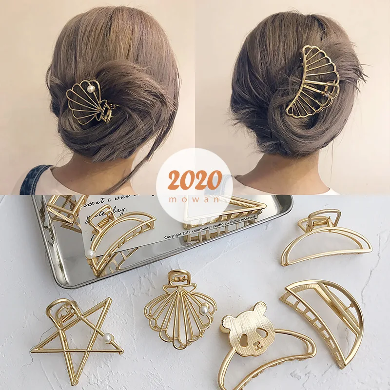 Fashion Women Girls Geometric Metal Hair Claw Clamps Hair Crab Moon Shape Hair Clip Claws Solid Color Hair Accessories Hairpin