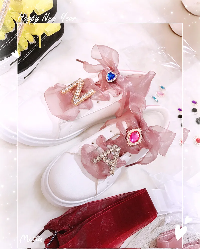 DIY Shoelaces Decoration Metal Snow yarn Shoelace Diamond letters Shoe Accessories Shiny Rhinestones Shoes Decorative Accessory