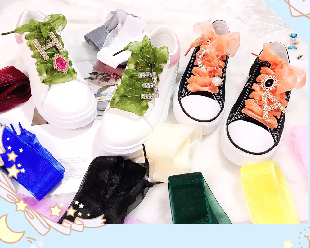 DIY Shoelaces Decoration Metal Snow yarn Shoelace Diamond letters Shoe Accessories Shiny Rhinestones Shoes Decorative Accessory