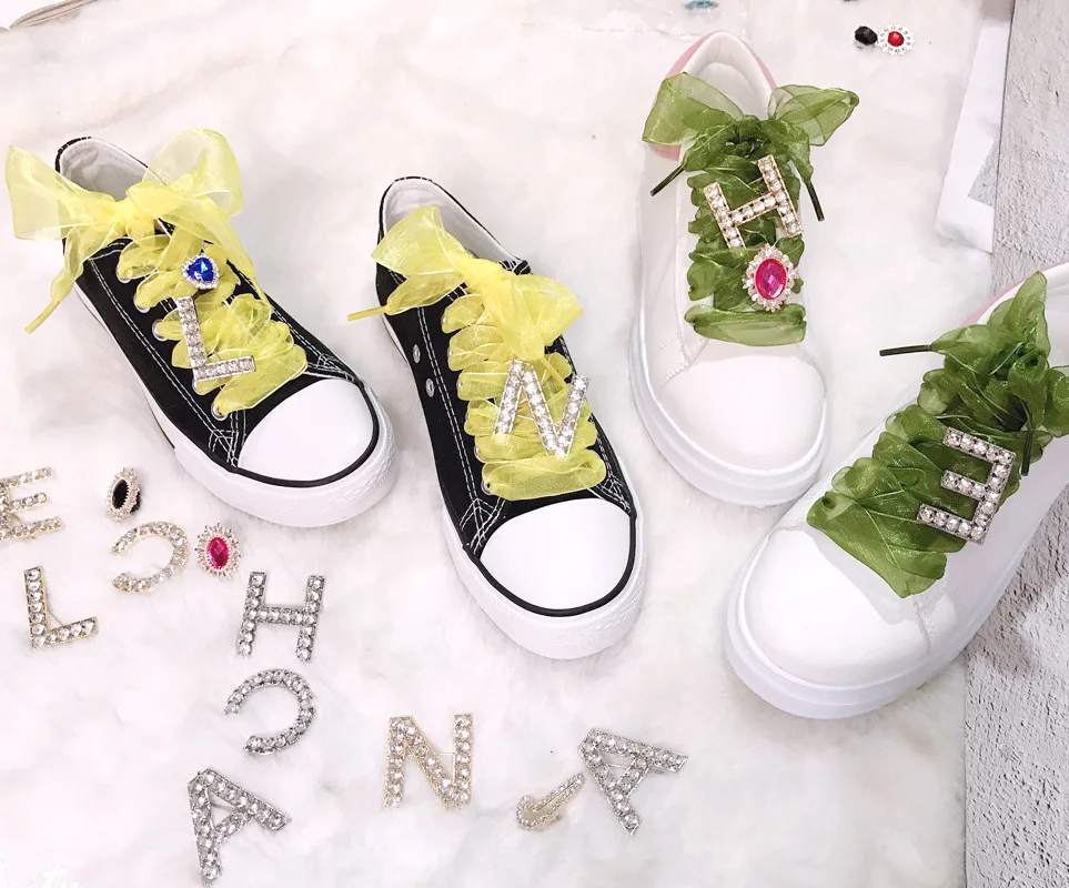 DIY Shoelaces Decoration Metal Snow yarn Shoelace Diamond letters Shoe Accessories Shiny Rhinestones Shoes Decorative Accessory