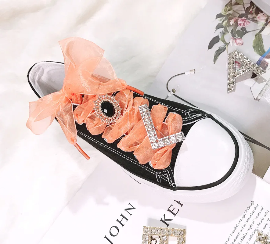 DIY Shoelaces Decoration Metal Snow yarn Shoelace Diamond letters Shoe Accessories Shiny Rhinestones Shoes Decorative Accessory