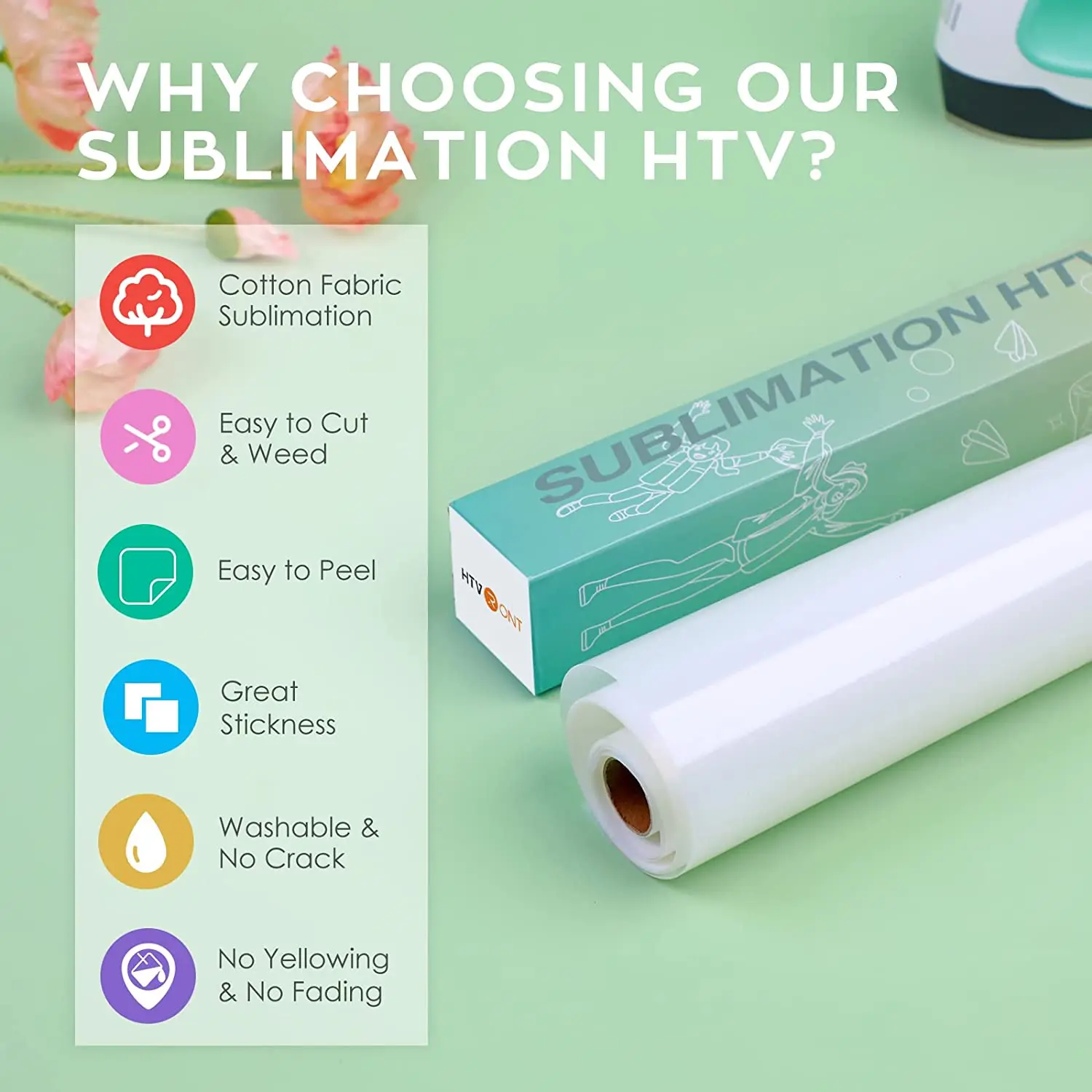 HTVRONT 12inX5ft Clear HTV Vinyl for Sublimation-Upgraded Matte Sublimation Vinyls Wash Durable Clear Dye Sub Htv for T-shirt