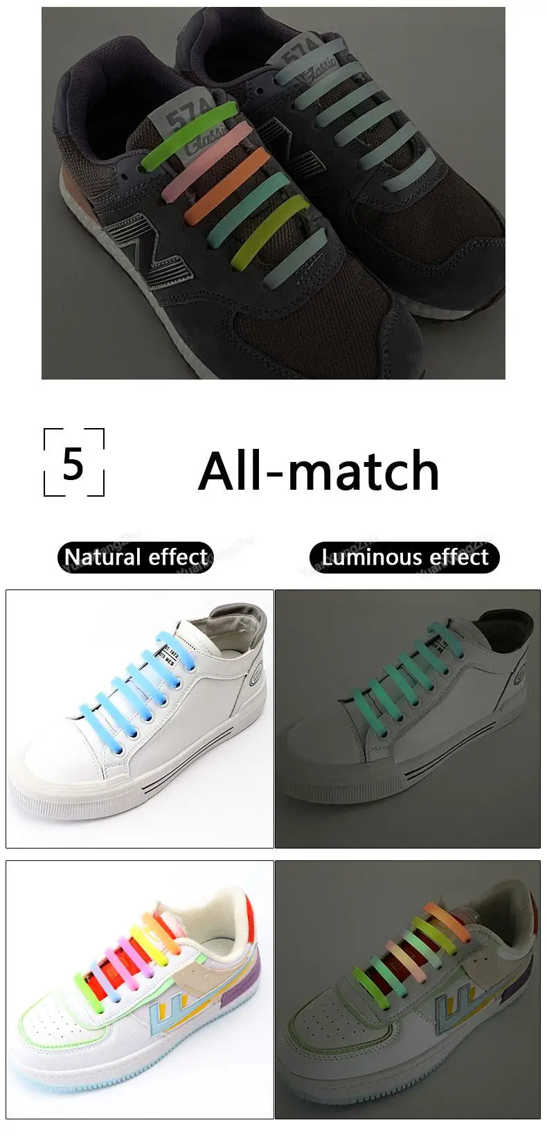 Luminous Silicone Shoelaces Night Glow No Tie Shoe laces Elastic Laces Sneakers Kids Adult Rubber Shoelace for Shoes 12Pcs