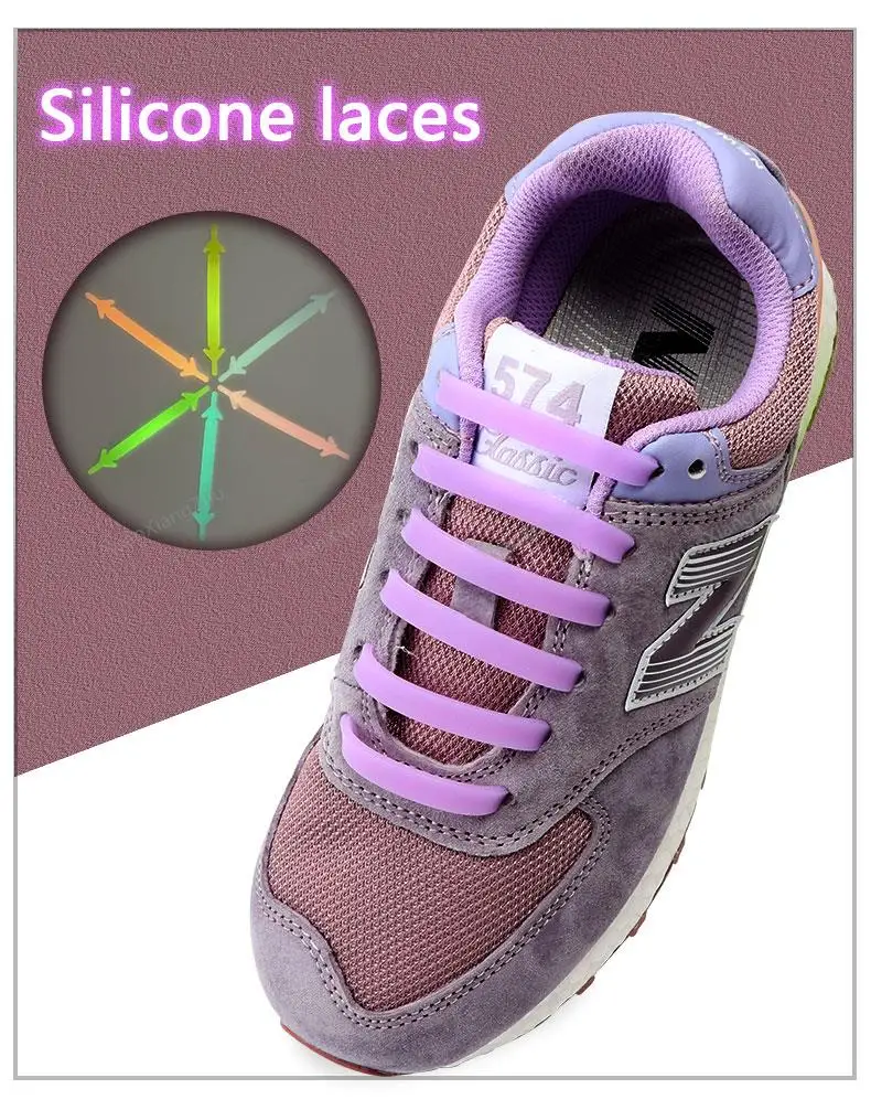 Luminous Silicone Shoelaces Night Glow No Tie Shoe laces Elastic Laces Sneakers Kids Adult Rubber Shoelace for Shoes 12Pcs