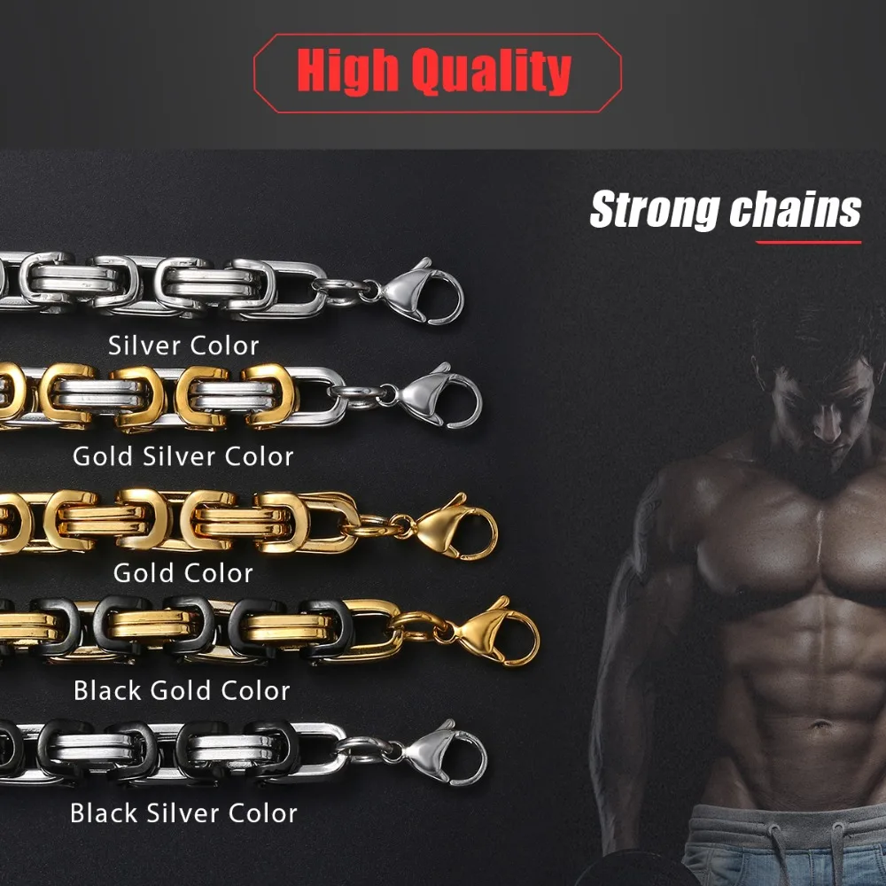 5MM Men's Byzantine Box Link Chain Necklace Gold Color Black Silver Color Stainless Steel Necklaces Punk Jewelry Dropshipping