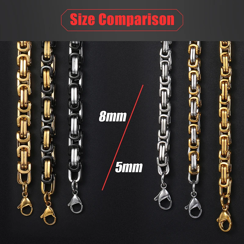 5MM Men's Byzantine Box Link Chain Necklace Gold Color Black Silver Color Stainless Steel Necklaces Punk Jewelry Dropshipping