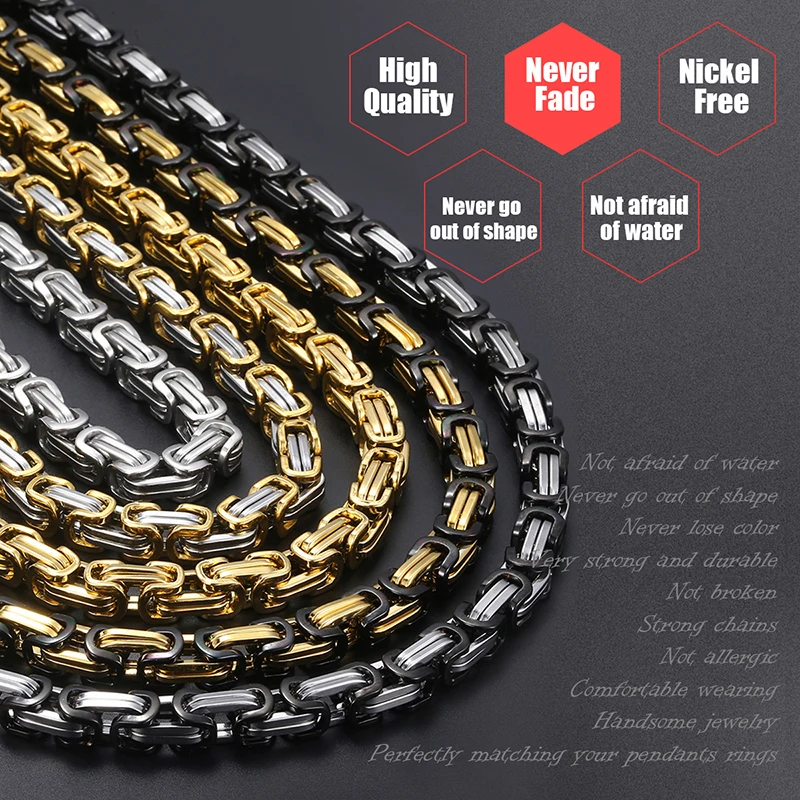 5MM Men's Byzantine Box Link Chain Necklace Gold Color Black Silver Color Stainless Steel Necklaces Punk Jewelry Dropshipping