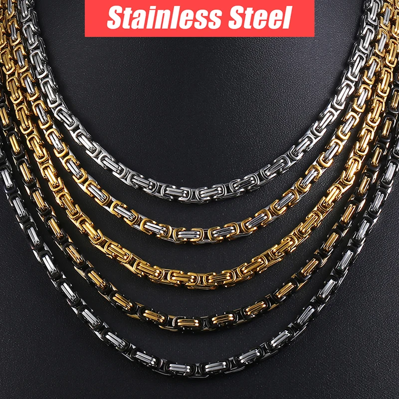 5MM Men's Byzantine Box Link Chain Necklace Gold Color Black Silver Color Stainless Steel Necklaces Punk Jewelry Dropshipping