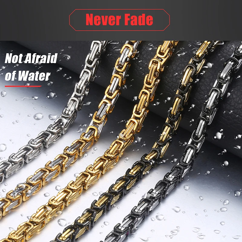 5MM Men's Byzantine Box Link Chain Necklace Gold Color Black Silver Color Stainless Steel Necklaces Punk Jewelry Dropshipping