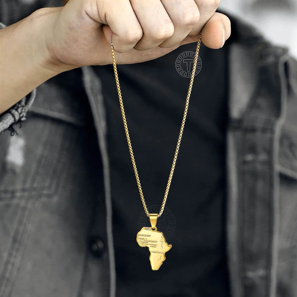 Punk Africa Map Pendant Necklace for Men Women Stainless Steel Gold Color African Map Fashion Jewelry Hip Hop Dropshipping GP56