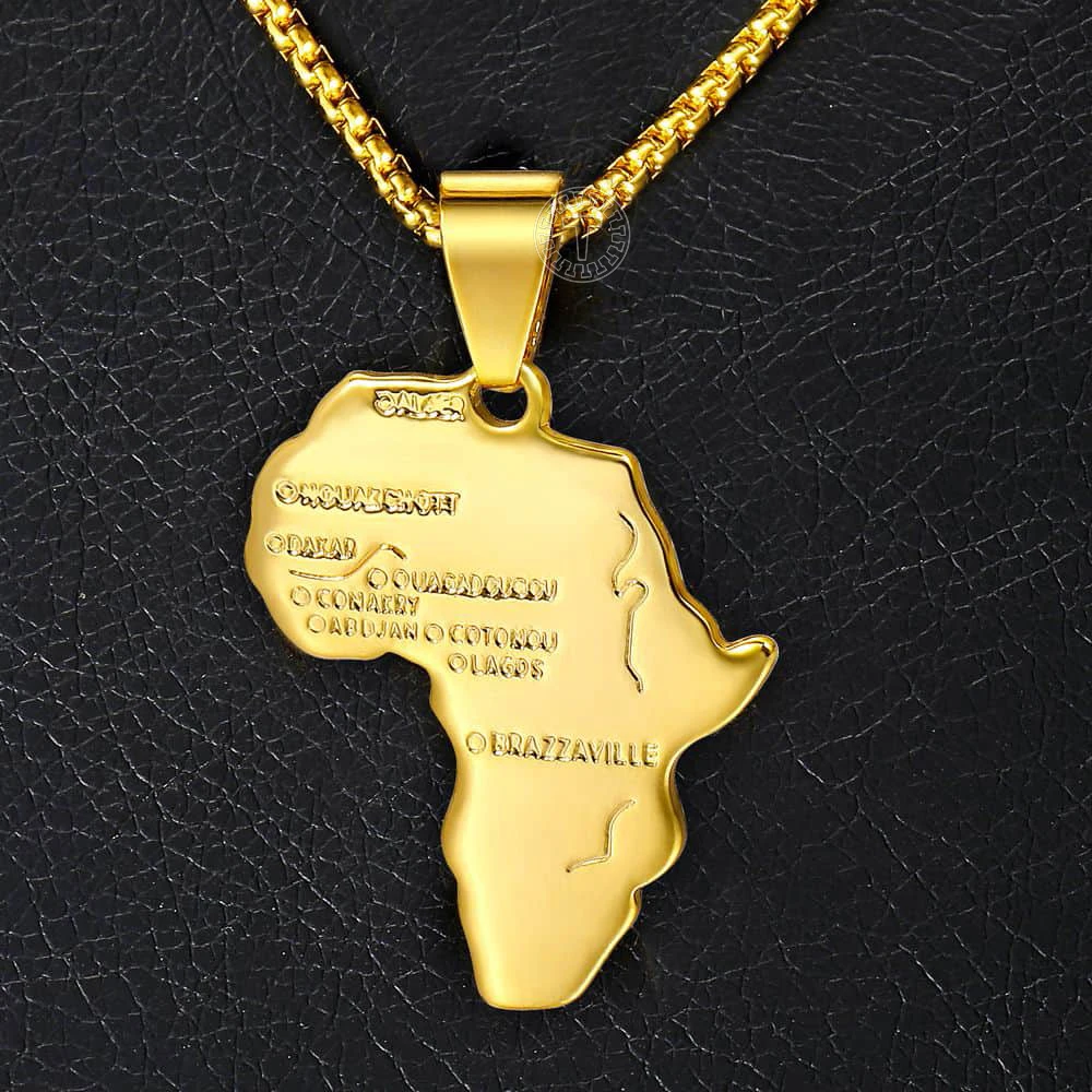 Punk Africa Map Pendant Necklace for Men Women Stainless Steel Gold Color African Map Fashion Jewelry Hip Hop Dropshipping GP56