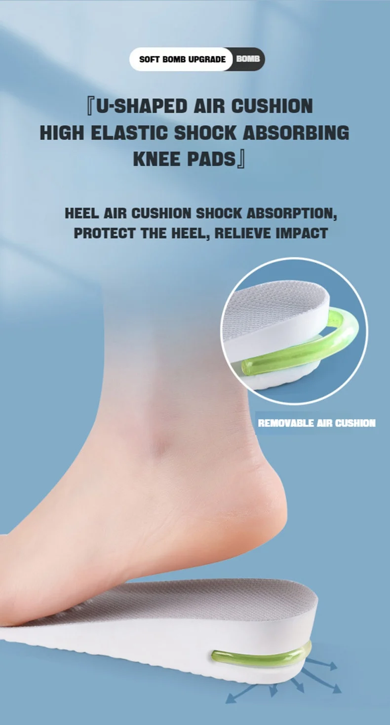 1Pair Height Increase Insole for Feet Comfort Plantar Fasciitis Shoes Insoles Men Women Sports Air Shock Absorbing Shoe Pads