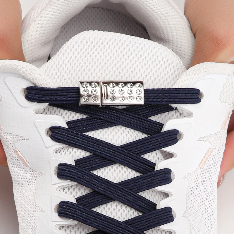 Elastic Laces Sneakers Luxury Diamond Magnetic Lock Shoelaces Without ties Kids Adult No Tie Shoe laces 8MM Width Flats Shoelace