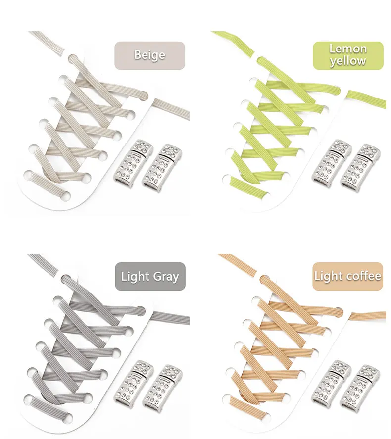 Elastic Laces Sneakers Luxury Diamond Magnetic Lock Shoelaces Without ties Kids Adult No Tie Shoe laces 8MM Width Flats Shoelace