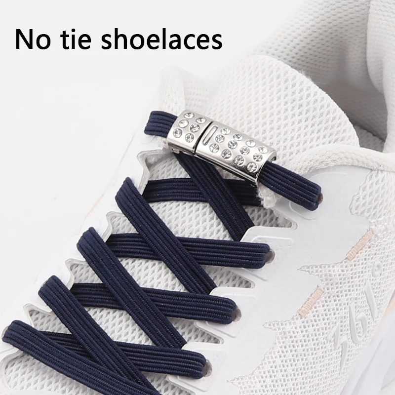 Elastic Laces Sneakers Luxury Diamond Magnetic Lock Shoelaces Without ties Kids Adult No Tie Shoe laces 8MM Width Flats Shoelace