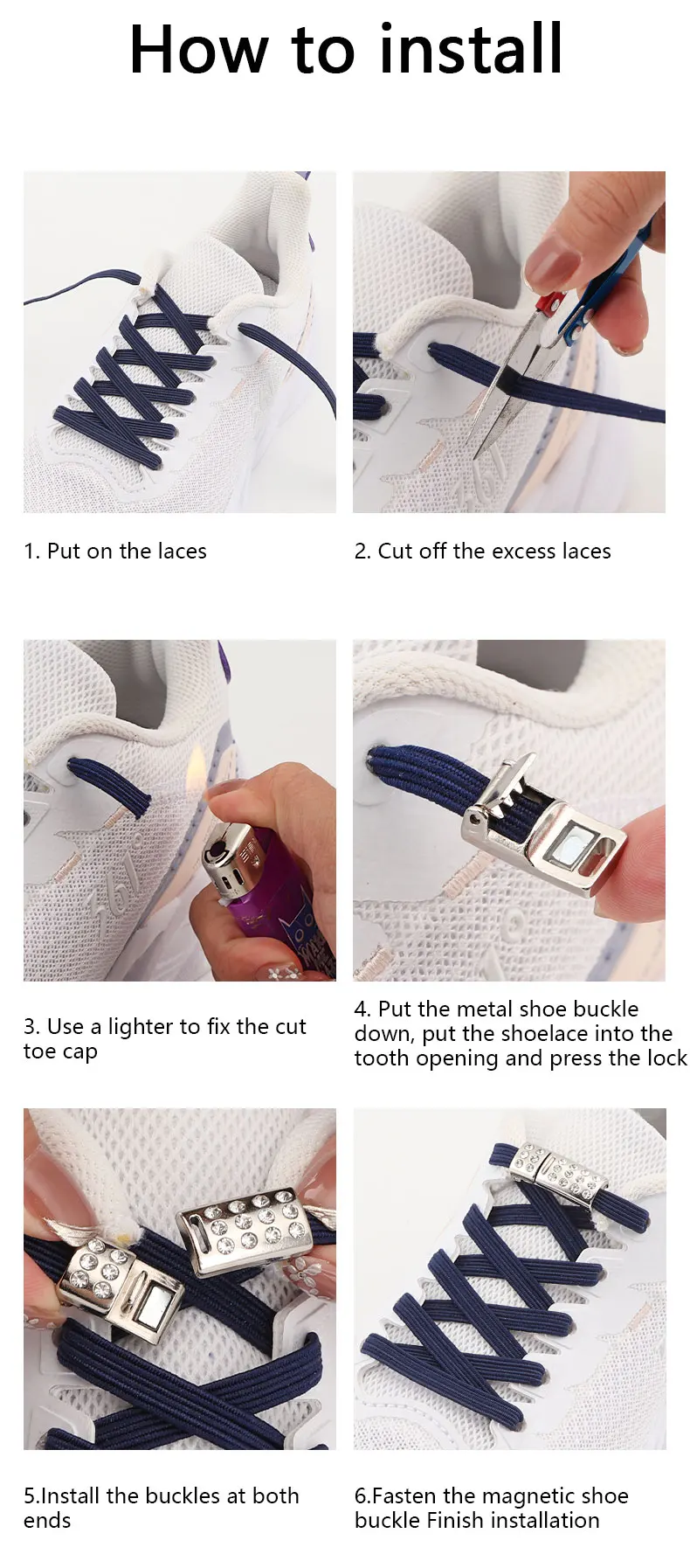 Elastic Laces Sneakers Luxury Diamond Magnetic Lock Shoelaces Without ties Kids Adult No Tie Shoe laces 8MM Width Flats Shoelace