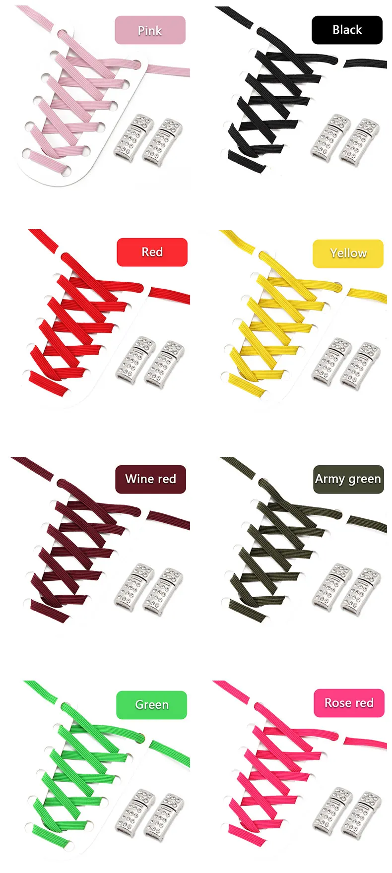 Elastic Laces Sneakers Luxury Diamond Magnetic Lock Shoelaces Without ties Kids Adult No Tie Shoe laces 8MM Width Flats Shoelace