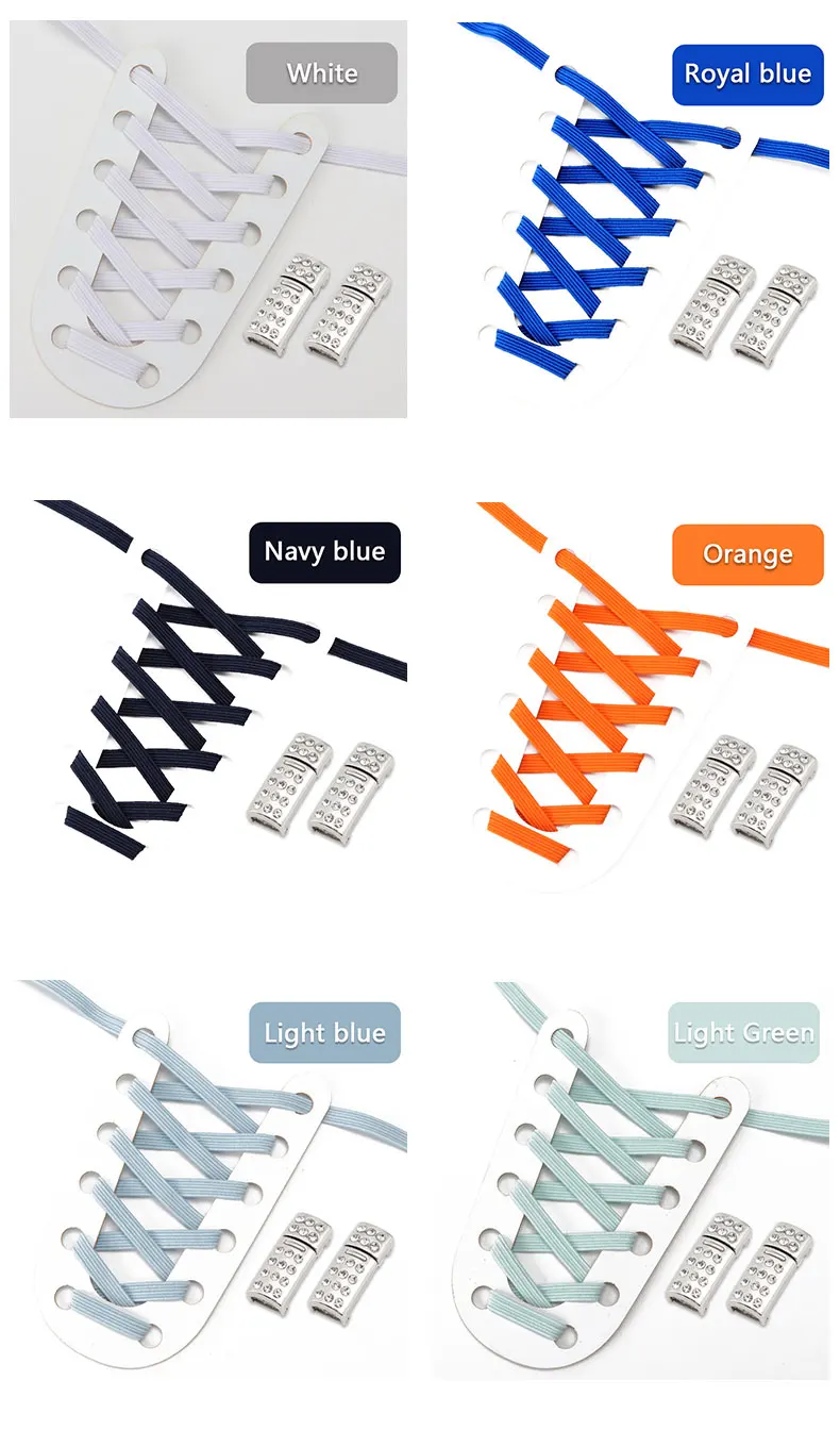 Elastic Laces Sneakers Luxury Diamond Magnetic Lock Shoelaces Without ties Kids Adult No Tie Shoe laces 8MM Width Flats Shoelace