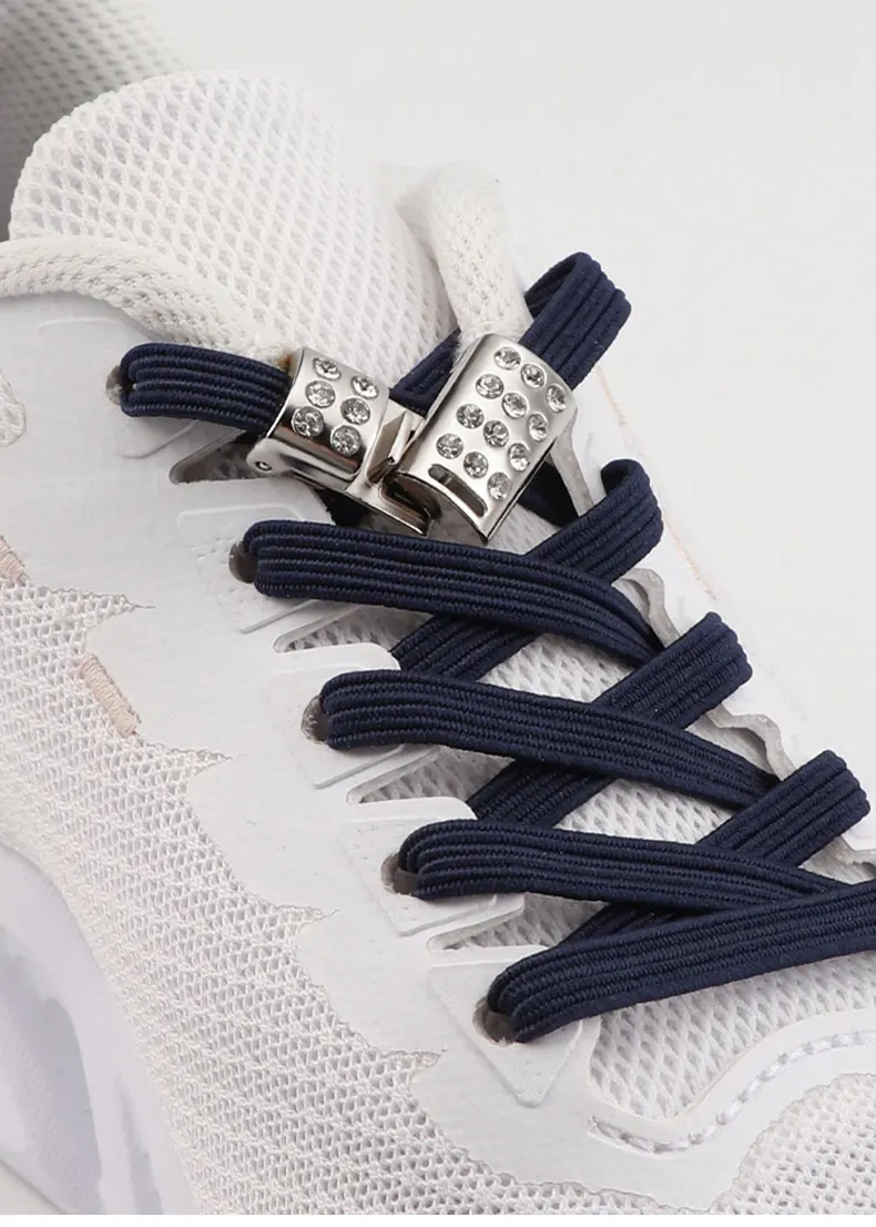 Elastic Laces Sneakers Luxury Diamond Magnetic Lock Shoelaces Without ties Kids Adult No Tie Shoe laces 8MM Width Flats Shoelace