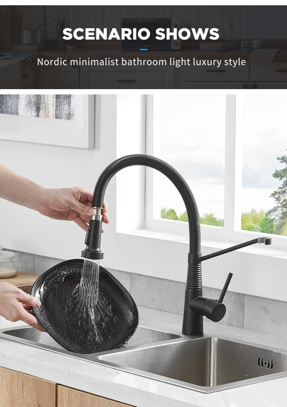 Fashion Kitchen Faucets Stainless Steel Faucets for Kitchen Sink Pull Down Spring Spout Mixers Tap Hot Cold Water Crane 9009