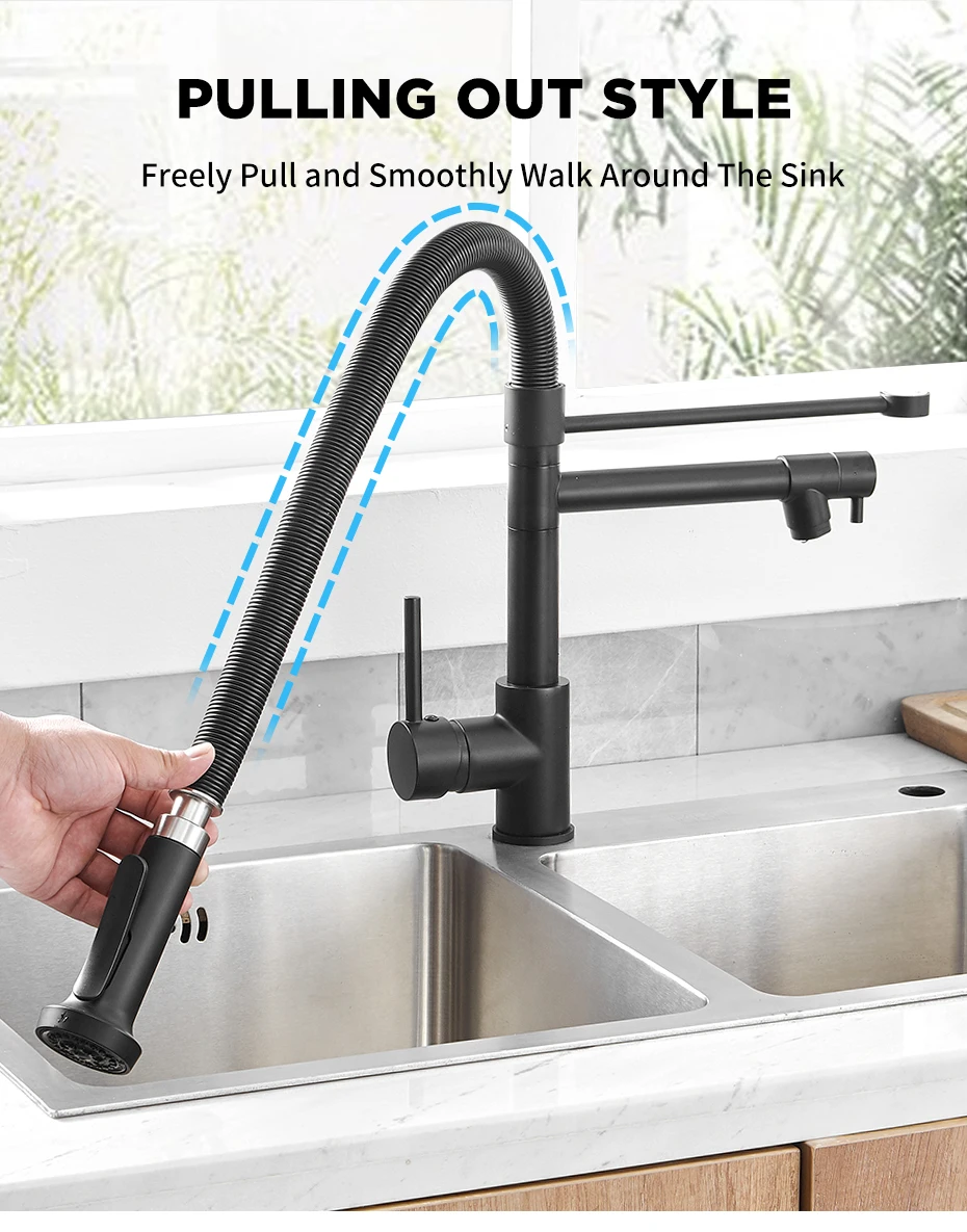 Fashion Kitchen Faucets Stainless Steel Faucets for Kitchen Sink Pull Down Spring Spout Mixers Tap Hot Cold Water Crane 9009