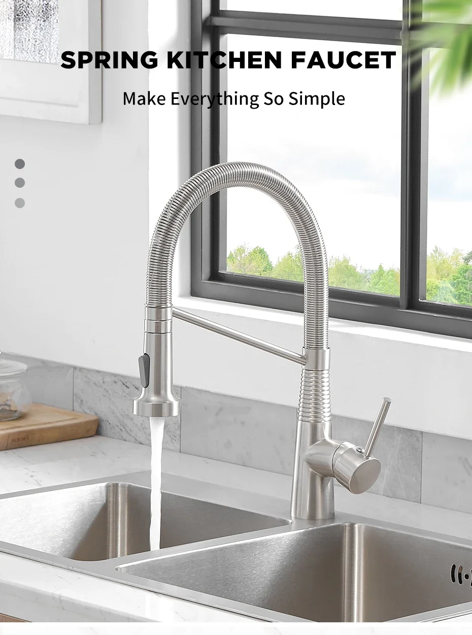 Fashion Kitchen Faucets Stainless Steel Faucets for Kitchen Sink Pull Down Spring Spout Mixers Tap Hot Cold Water Crane 9009