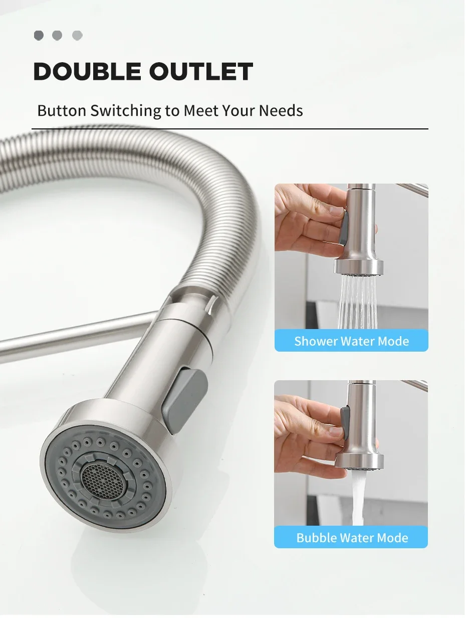 Fashion Kitchen Faucets Stainless Steel Faucets for Kitchen Sink Pull Down Spring Spout Mixers Tap Hot Cold Water Crane 9009