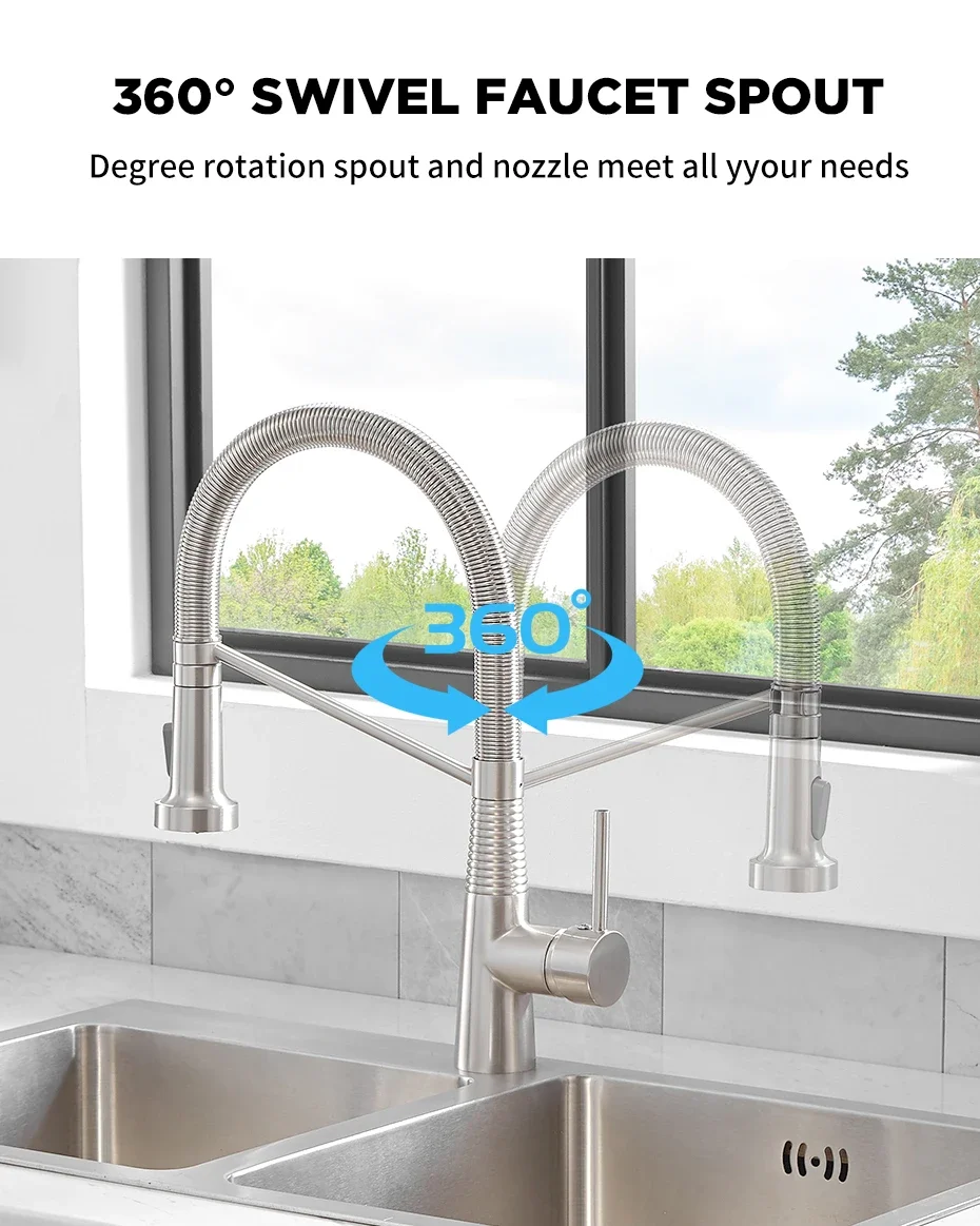 Fashion Kitchen Faucets Stainless Steel Faucets for Kitchen Sink Pull Down Spring Spout Mixers Tap Hot Cold Water Crane 9009