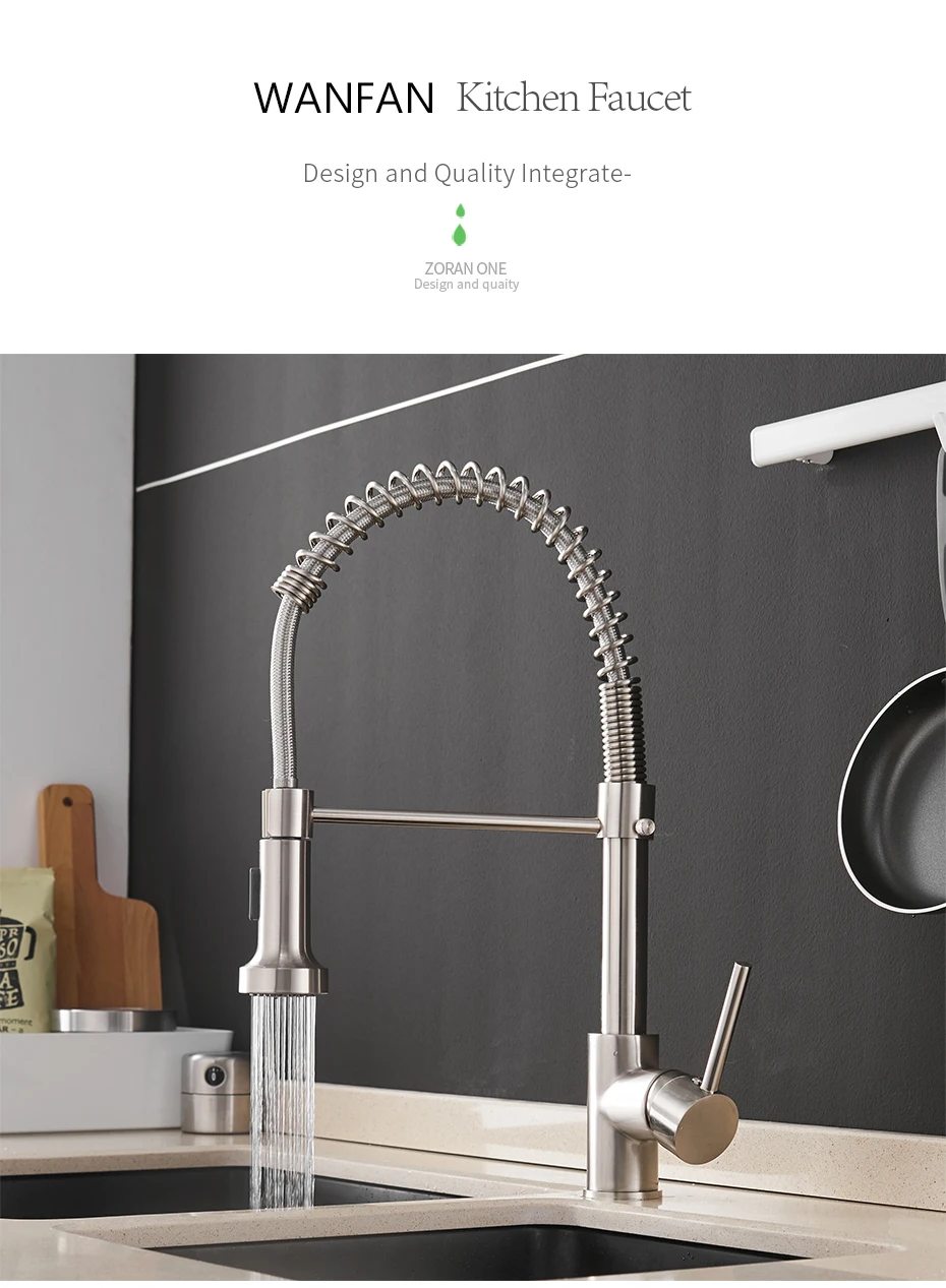 Fashion Kitchen Faucets Stainless Steel Faucets for Kitchen Sink Pull Down Spring Spout Mixers Tap Hot Cold Water Crane 9009