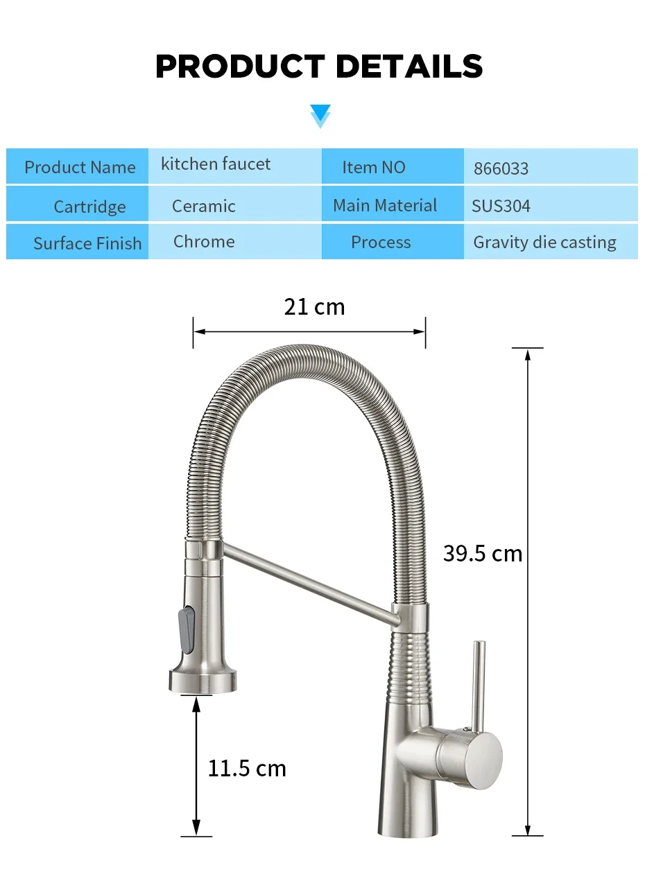 Fashion Kitchen Faucets Stainless Steel Faucets for Kitchen Sink Pull Down Spring Spout Mixers Tap Hot Cold Water Crane 9009