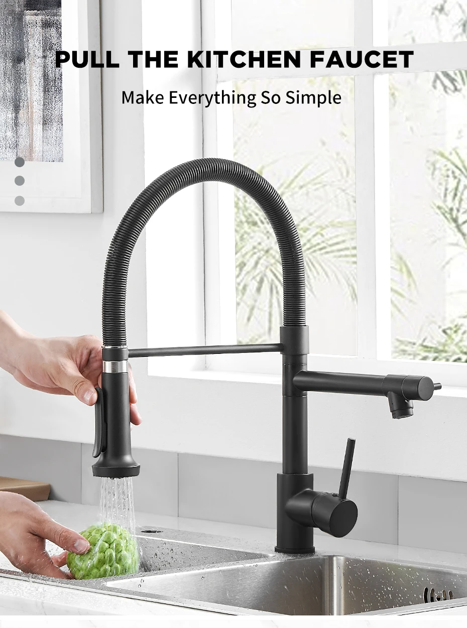 Fashion Kitchen Faucets Stainless Steel Faucets for Kitchen Sink Pull Down Spring Spout Mixers Tap Hot Cold Water Crane 9009
