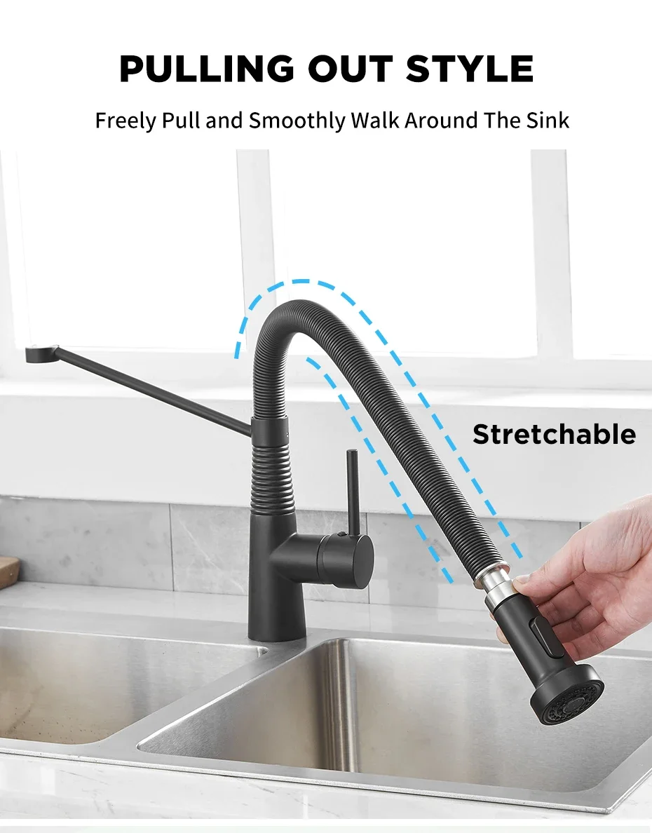 Fashion Kitchen Faucets Stainless Steel Faucets for Kitchen Sink Pull Down Spring Spout Mixers Tap Hot Cold Water Crane 9009