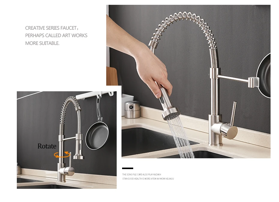 Fashion Kitchen Faucets Stainless Steel Faucets for Kitchen Sink Pull Down Spring Spout Mixers Tap Hot Cold Water Crane 9009