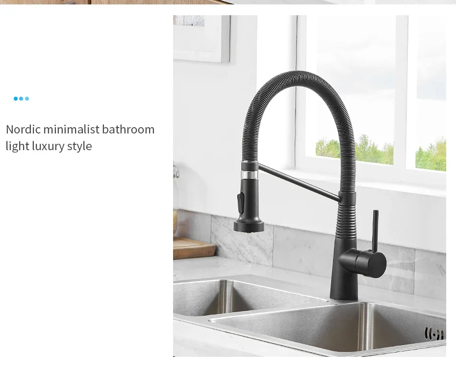 Fashion Kitchen Faucets Stainless Steel Faucets for Kitchen Sink Pull Down Spring Spout Mixers Tap Hot Cold Water Crane 9009