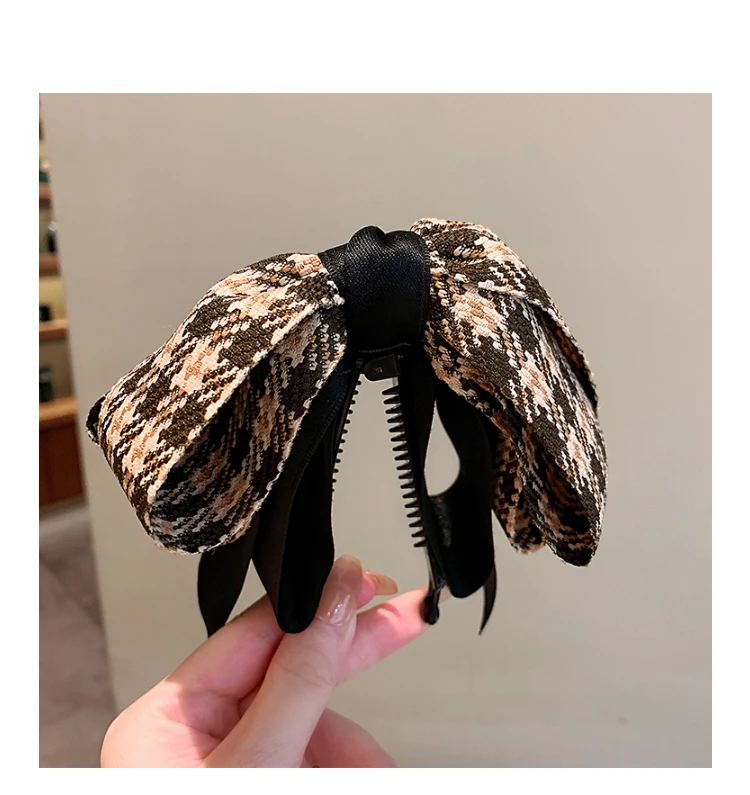 Vintage Green Houndstooth Bow Hairpin Ribbon Banana Clip For Girls High Ponytail Hair Clips Spring Clip Hair Accessories Women