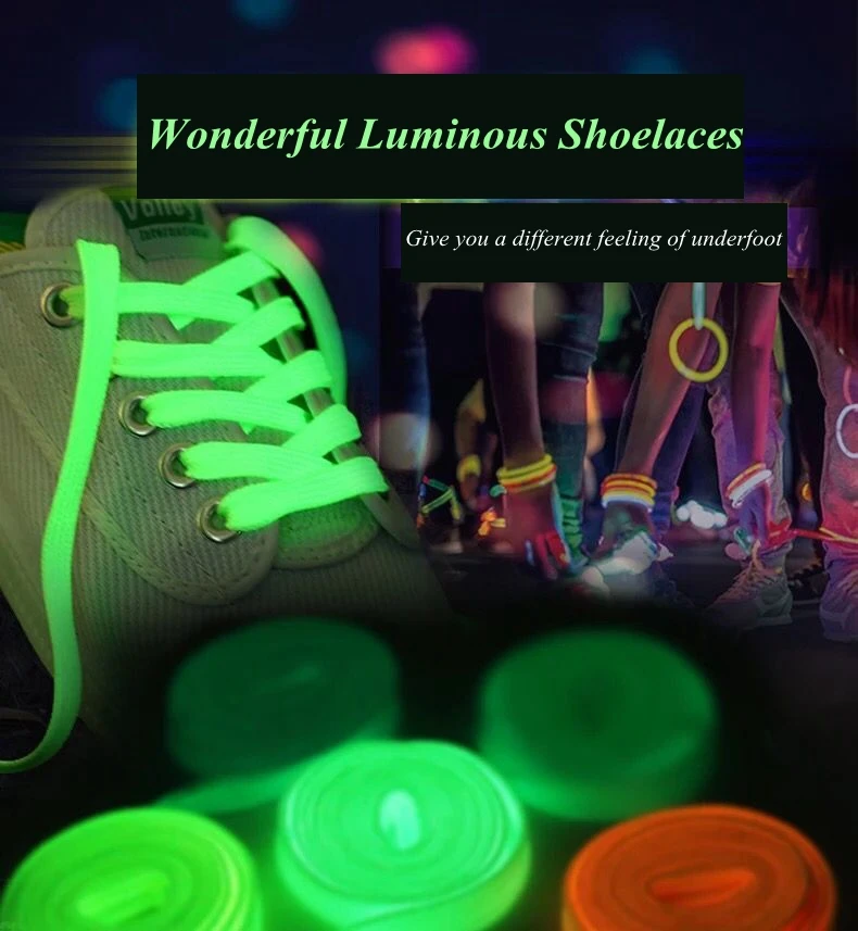 Luminous Shoelaces Flat Laces Sneakers Shoe laces Glow In The Dark Night Color Fluorescent Shoelace 80/100/120/140cm Shoestrings