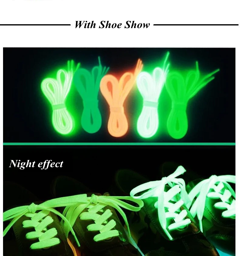 Luminous Shoelaces Flat Laces Sneakers Shoe laces Glow In The Dark Night Color Fluorescent Shoelace 80/100/120/140cm Shoestrings
