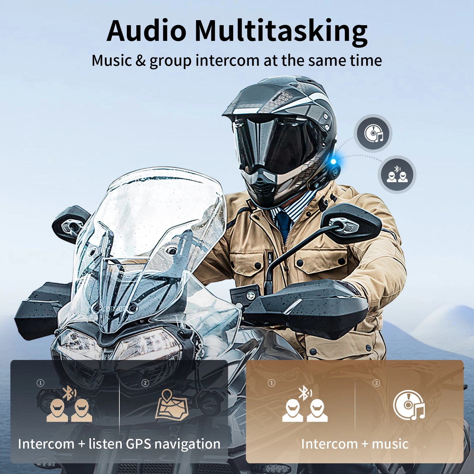 Fodsports FX8 Pro Motorcycle Intercom Bluetooth Helmet Headset Interphone,10 Riders 2000M,Dual Chip,Support APP.