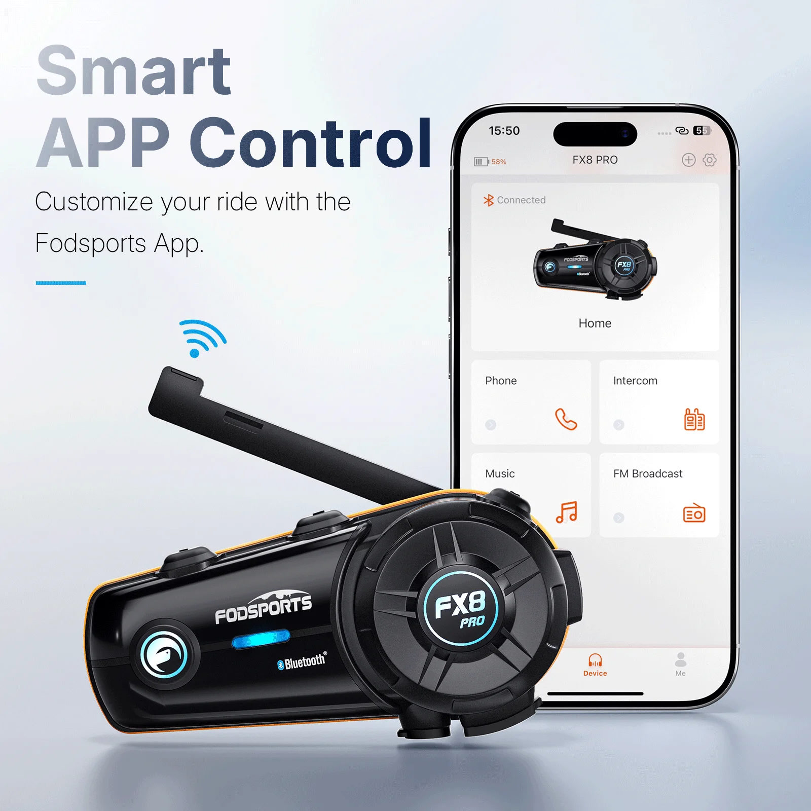 Fodsports FX8 Pro Motorcycle Intercom Bluetooth Helmet Headset Interphone,10 Riders 2000M,Dual Chip,Support APP.