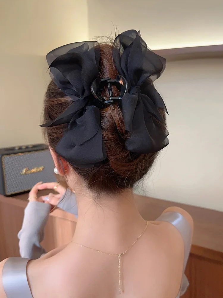 Sweet Mesh Bow Hair Claw Korean Summer Ponytail Hairpin Hair Clips For Women Solid Color Hair Crabs Hair Accessories