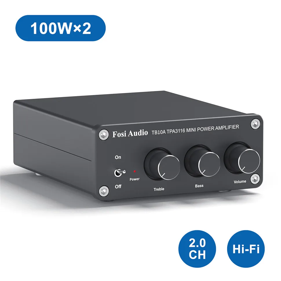 Fosi Audio TPA3116D2 Stereo Amplifier Receiver 2 Channel Mini HiFi Power Amplifier Audio For Home Speakers Bass Treble